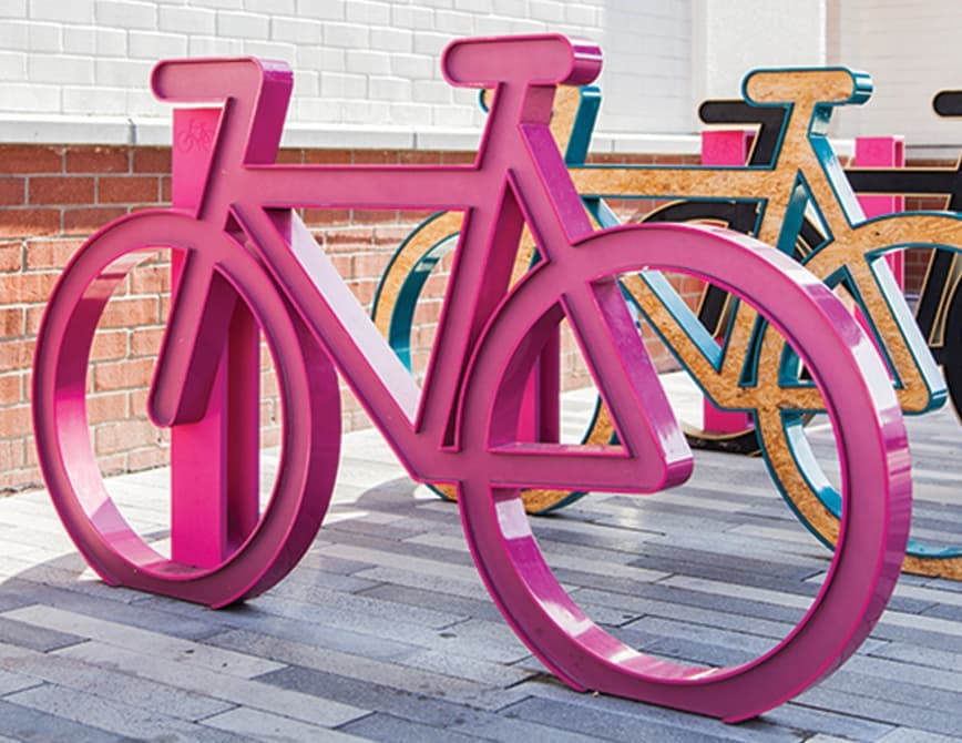 Custom and unique bike racks at Monet Avenue in Rancho Cucamonga.